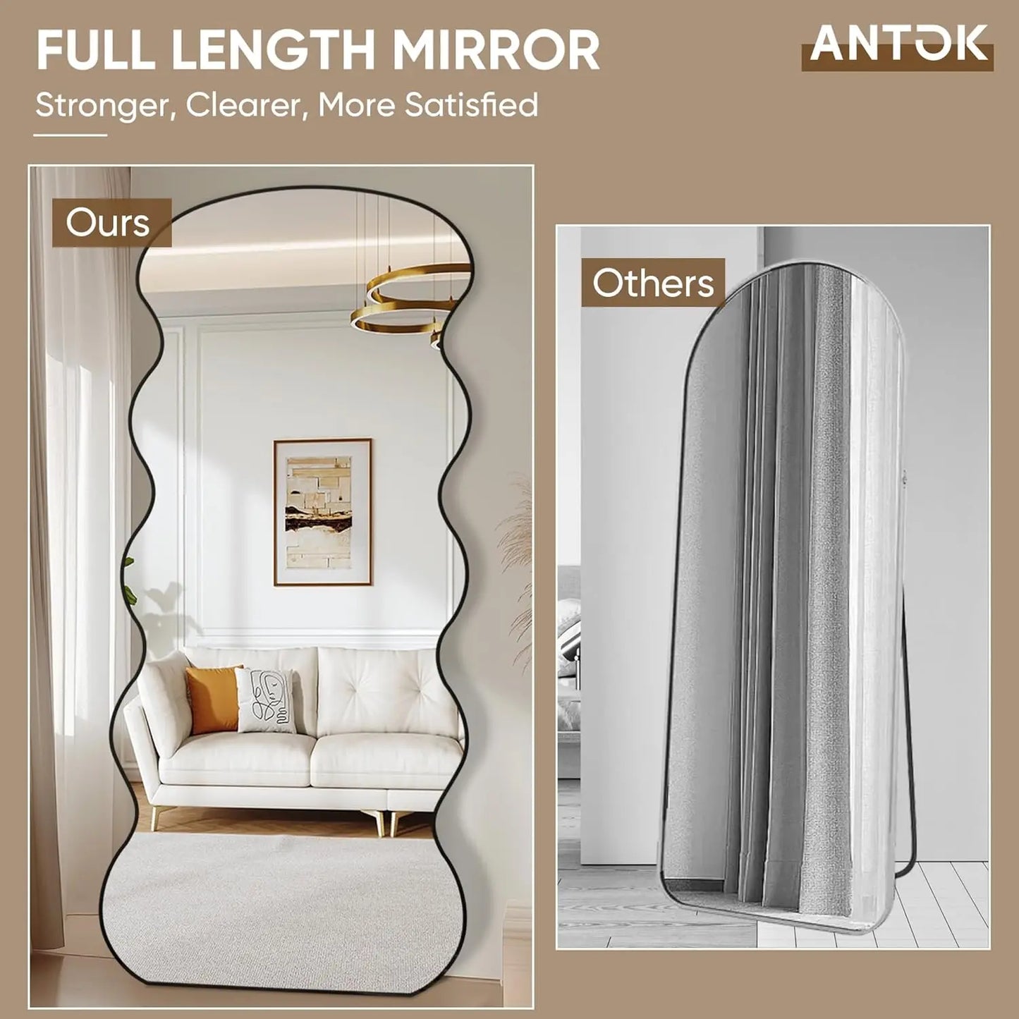 71"x28" Wavy Full Length Mirror with Stand for Bedroom, Living Room, Black - Tiltable & Wall Mountable