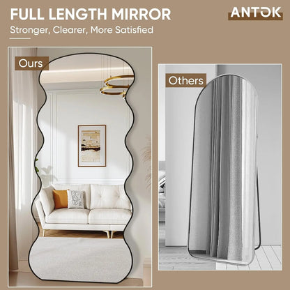 71"x28" Wavy Full Length Mirror with Stand for Bedroom, Living Room, Black - Tiltable & Wall Mountable
