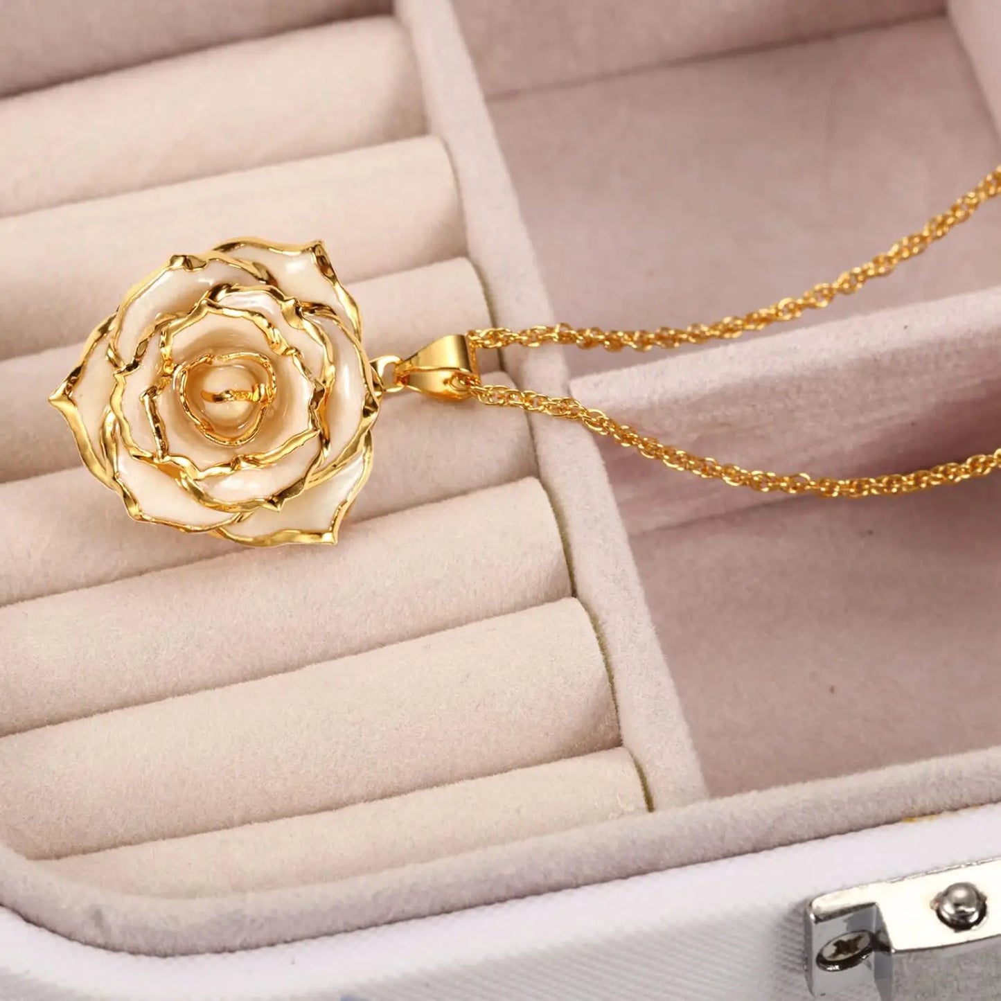 AliveRose Real Rose Gold Dipped Necklace Gifts for Women, 24K Gold Dipped Rose Pendant Necklace Jewelry Mothers Day Anniversarie