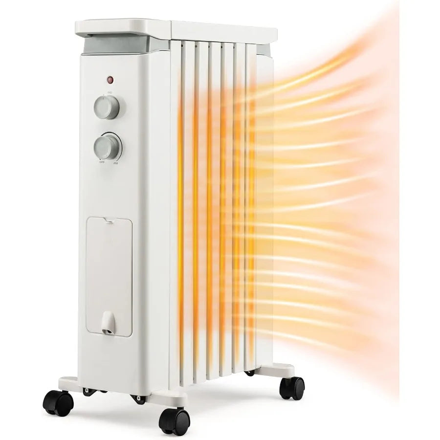 Oil-Filled Radiator Heater 1500W Electric Space Heater with 3 Heat Settings Thermostat Overheat Tip-Over Protection Hanging Rac
