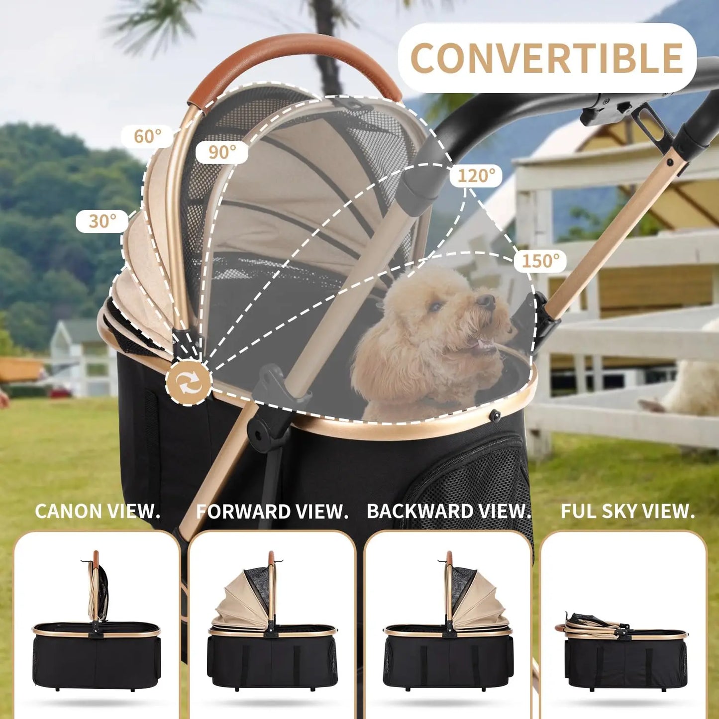 Foldable 3-in-1 Pet Stroller with Storage Basket, for Small/Medium Dogs Cats up to 50lbs