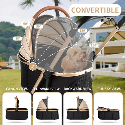 Foldable 3-in-1 Pet Stroller with Storage Basket, for Small/Medium Dogs Cats up to 50lbs
