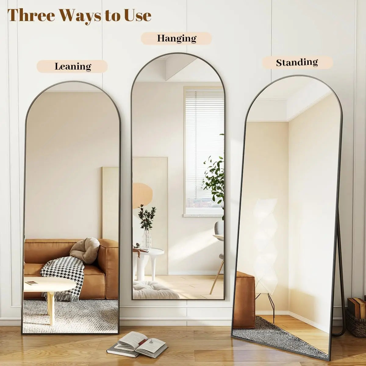 30"x71" Arched Full Length Mirror with Aluminum Alloy Frame, Black Floor Mirror for Living Room and Bedroom
