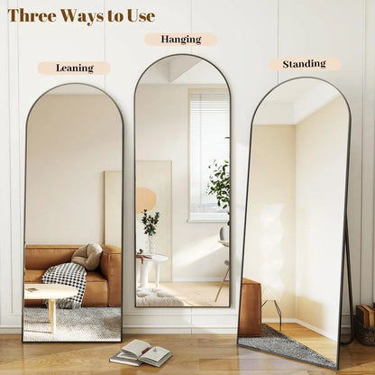 30"x71" Arched Full Length Mirror with Aluminum Alloy Frame, Black Floor Mirror for Living Room and Bedroom
