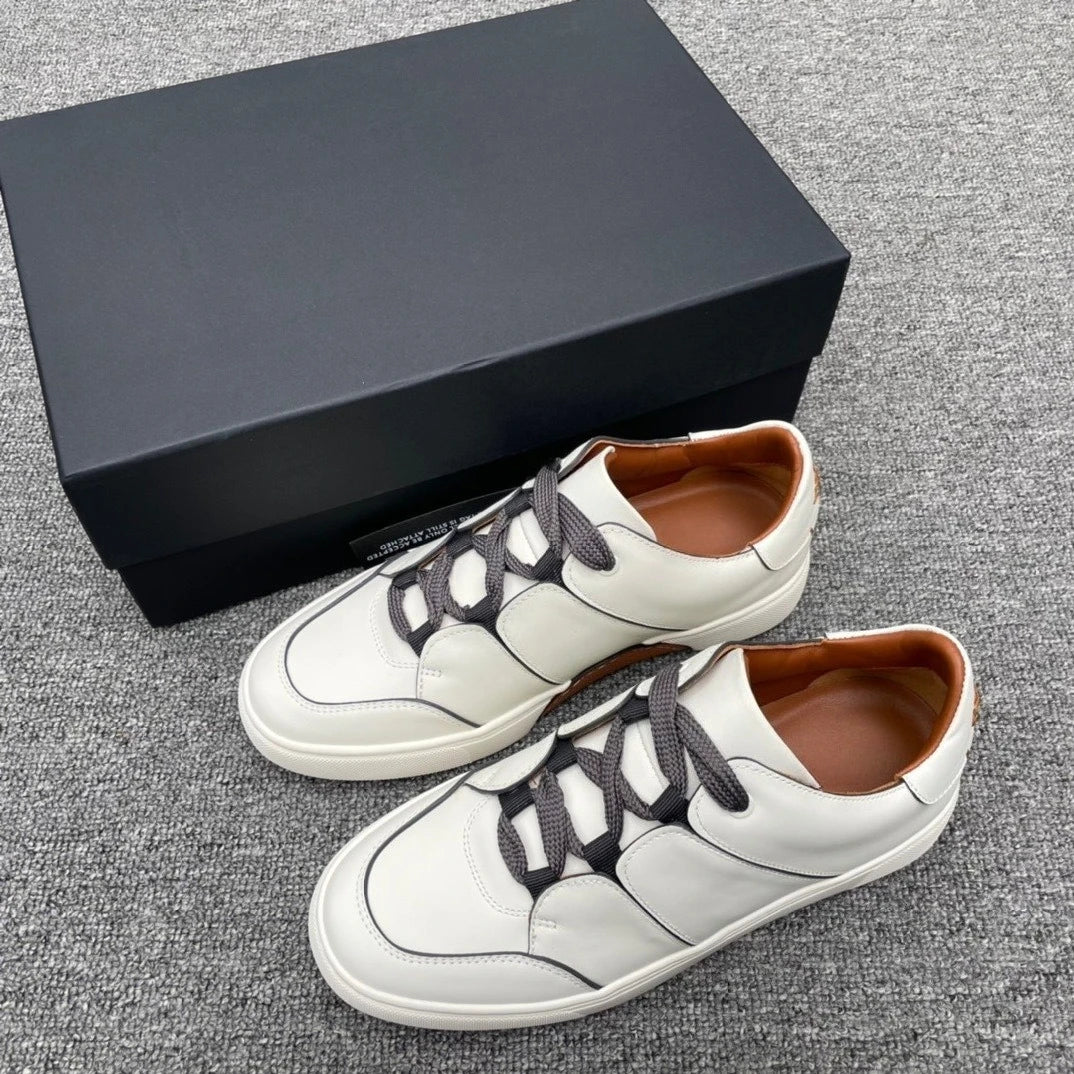 2025 New Z-style Full Grain Leather Men's Shoes Color Block Low Top Lace Up Comfort Casual Sports Board Sneakers