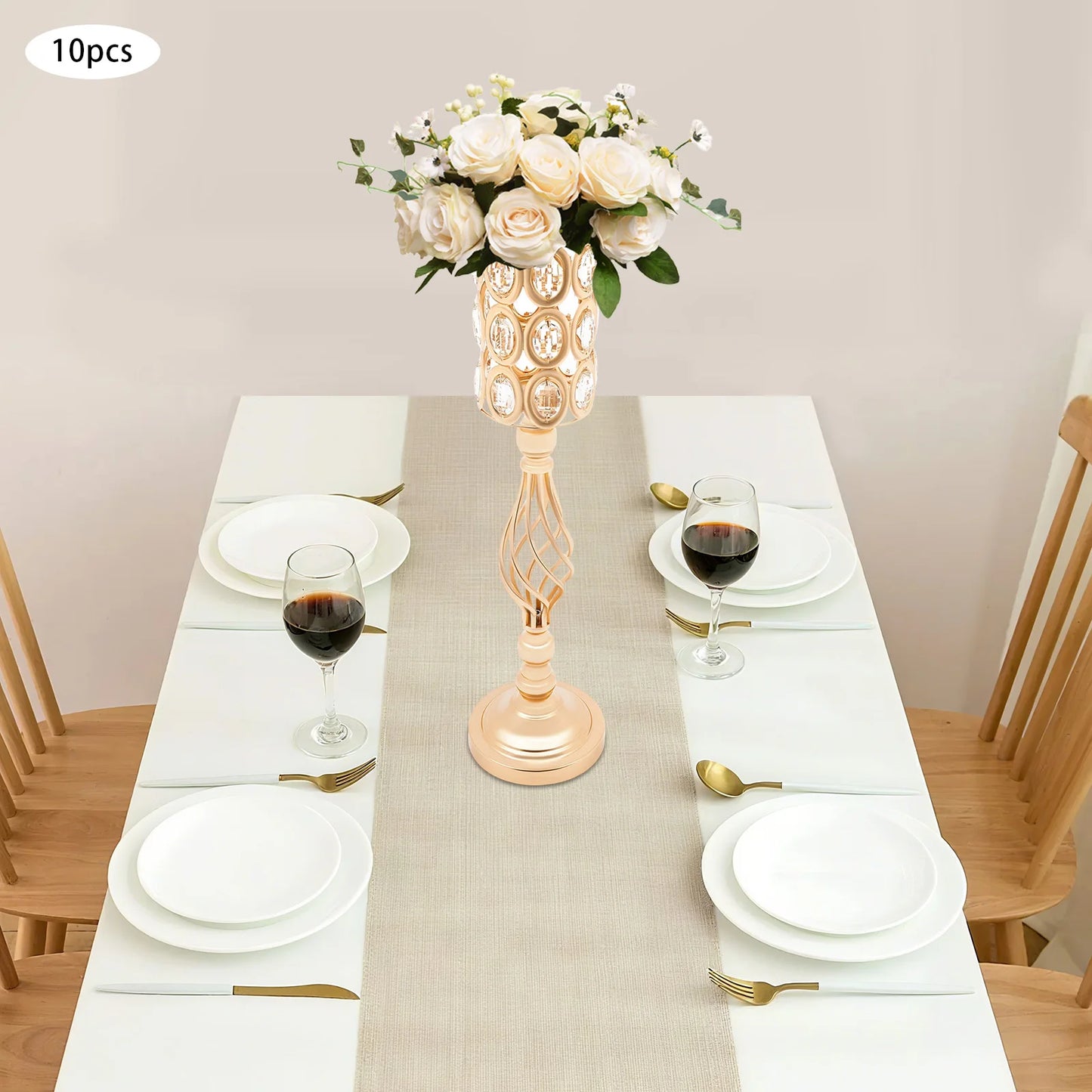Wedding Flower Vase, Tall Wedding Flower Vase, Set of 10 Gold Crystal Bullseye Vases 61cm Height for Wedding Centerpiece, Table