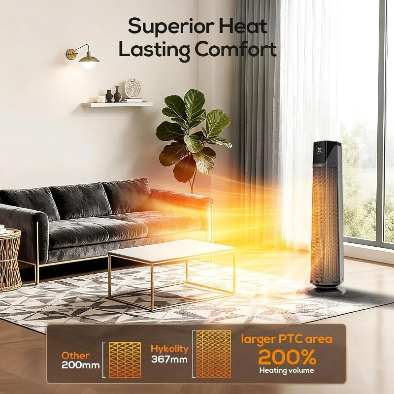 Hykolity Space Heater Large Room, 30" Electric Heaters for Indoor Use with Thermostat and Remote,70° Oscillation,24H Timer,1500W