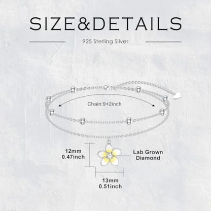 Diamond Plumeria Anklet for Women 925 Sterling Silver Lab Grown Diamonds Jewelry Gifts 0.1 ct D Color VVS Clarity