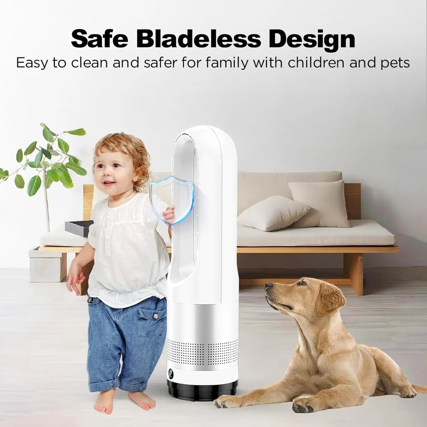 Bladeless Tower Fan Heater Cooler Combo Remote Oscillation Speeds Heating Modes Timer LED Display Quiet Safety Fast Heat Bedroom