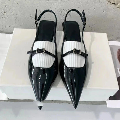 2026 New Spring Concise Genuine Leather Pointed-Toe Kitten Heel Slingback Woman Sandals Mary Janes Gladiator Sandals Botas Mujer