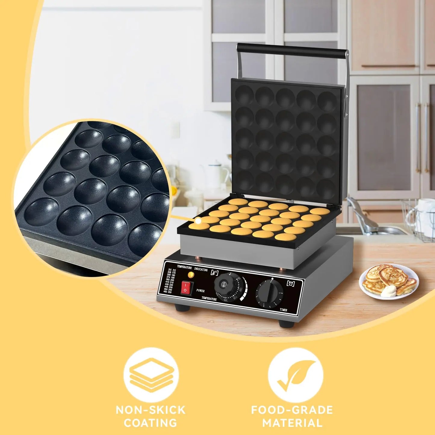 1700W Mini Pancake Maker, Commercial Electric Waffles Maker With Non-Stick Baking Pan For Home, Restaurant & Café