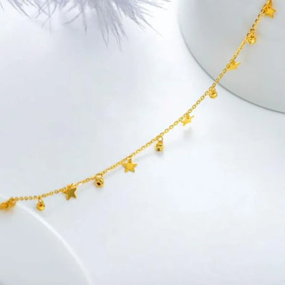 SISGEM 18K Real Gold Anklets for Women Yellow Gold Dangling Star Beads Ankle Bracelet Christmas Anniversary Jewelry Gift for He