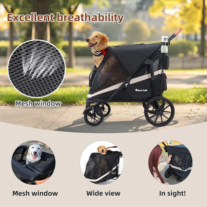 Large Dog Stroller for 2 Pets, One-Click Foldable with Storage, Holds Up to 80LBS