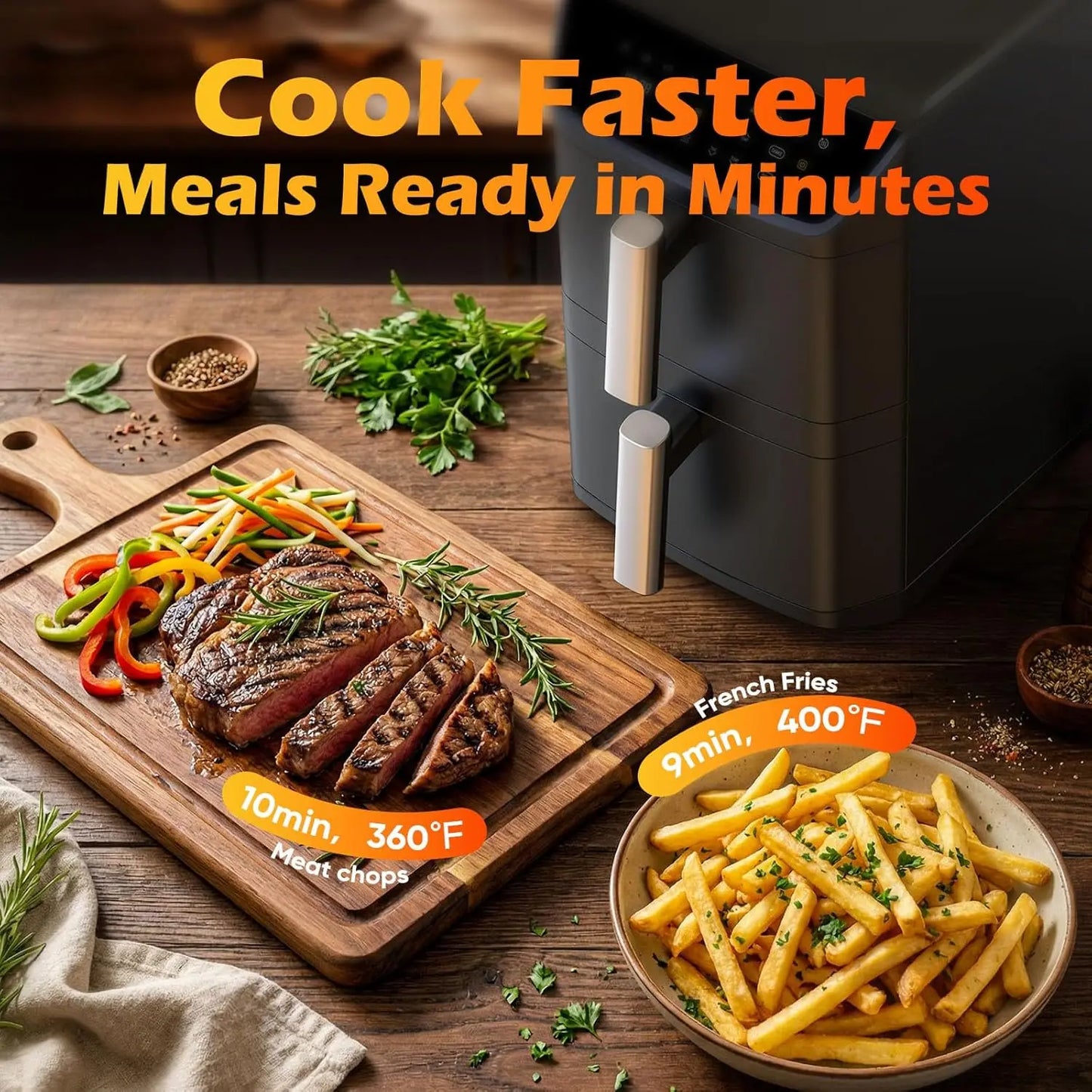 12.6QT Dual Basket Air Fryer for 10-12 People, XL Basket Fits 6LB Chicken, 10-in-1 Functions with SyncFinish