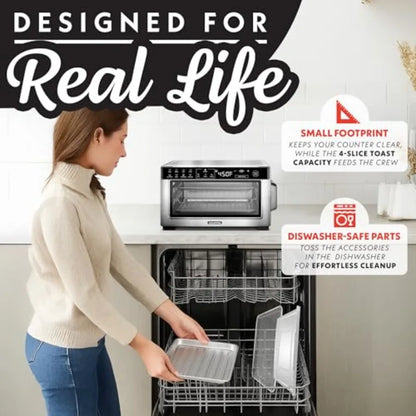 Digital Air Fryer Toaster Oven with Convection Mode 4-Slice Capacity 3 Rack Positions 12 Presets Toast Bagel Bake Roast Broil D