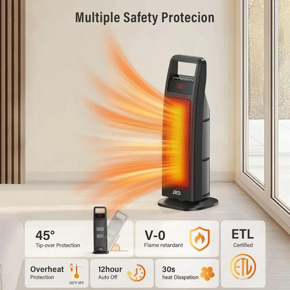 24 Portable 1500W Electric Heater with Remote, Thermostat, Oscillation, Timer for Large Spaces
