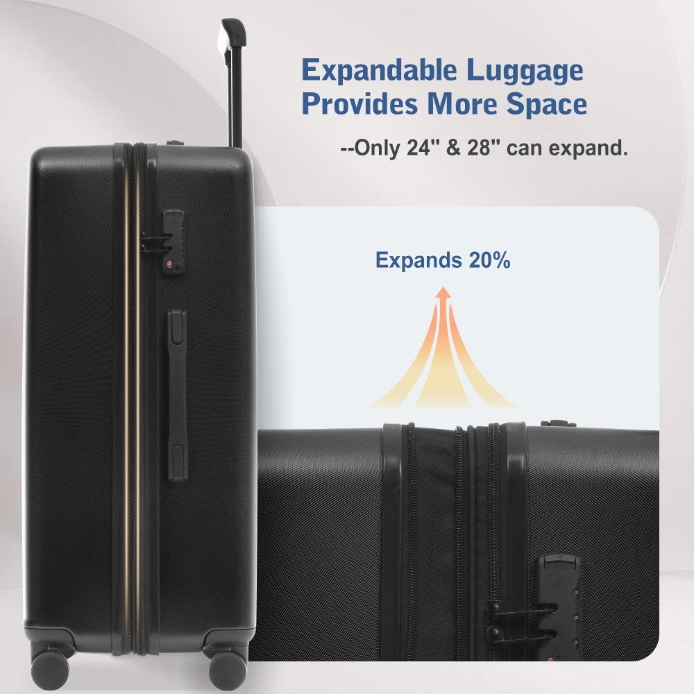 Lightweight 5Pcs Hardside Luggage Sets, Front Opening Expandable Suitcase with USB & TSA Lock, 3 Sizes Spinner Wheels