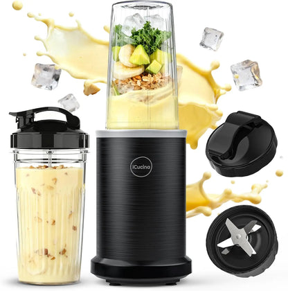 1000W Personal Blender for Smoothies and Shakes with Portable Cups, Ice Crushing, Bean Grinding, Black