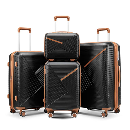 4 Piece Expandable PP Luggage Sets 14 20 24 28 Inch Lightweight Durable Suitcase Double Mute Spinner Wheels TSA Lock