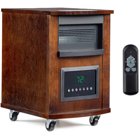 ROVSUN 1500W Quartz Infrared Heaters, Electric Space Heater with Remote Control, Portabel Handle & Wheels, 12H Timer, 3 Modes