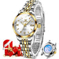 OLEVS Womens Automatic Watch Gold Luxury Diamond Sel Winding Ladies Wrist Watches Waterproo Luminous Date