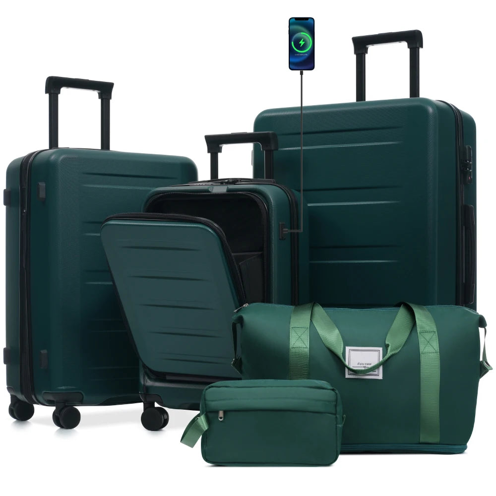 Lightweight 5Pcs Hardside Luggage Sets, Front Opening Expandable Suitcase with USB & TSA Lock, 3 Sizes Spinner Wheels