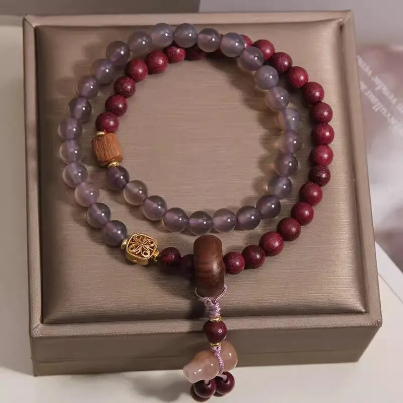Purely handmade - natural gray agate purple hemu multi-layer bracelet women's light luxury