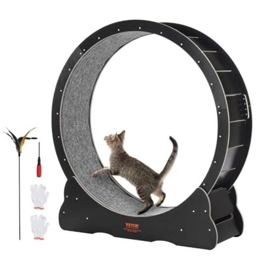 Cat Exercise Wheel 43.3" Large Cat Treadmill for Indoor Pets Running Wheel with Detachable Carpet and Cats Teaser Toy for Runni