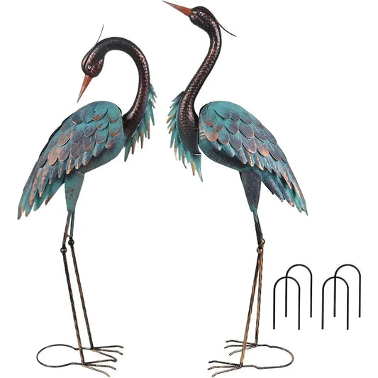 Garden Decor Outdoor Statues 40"/37" Large Metal Heron Standing Yard Art Blue Crane Lawn Sculptures Garden Decor for Outside Pa