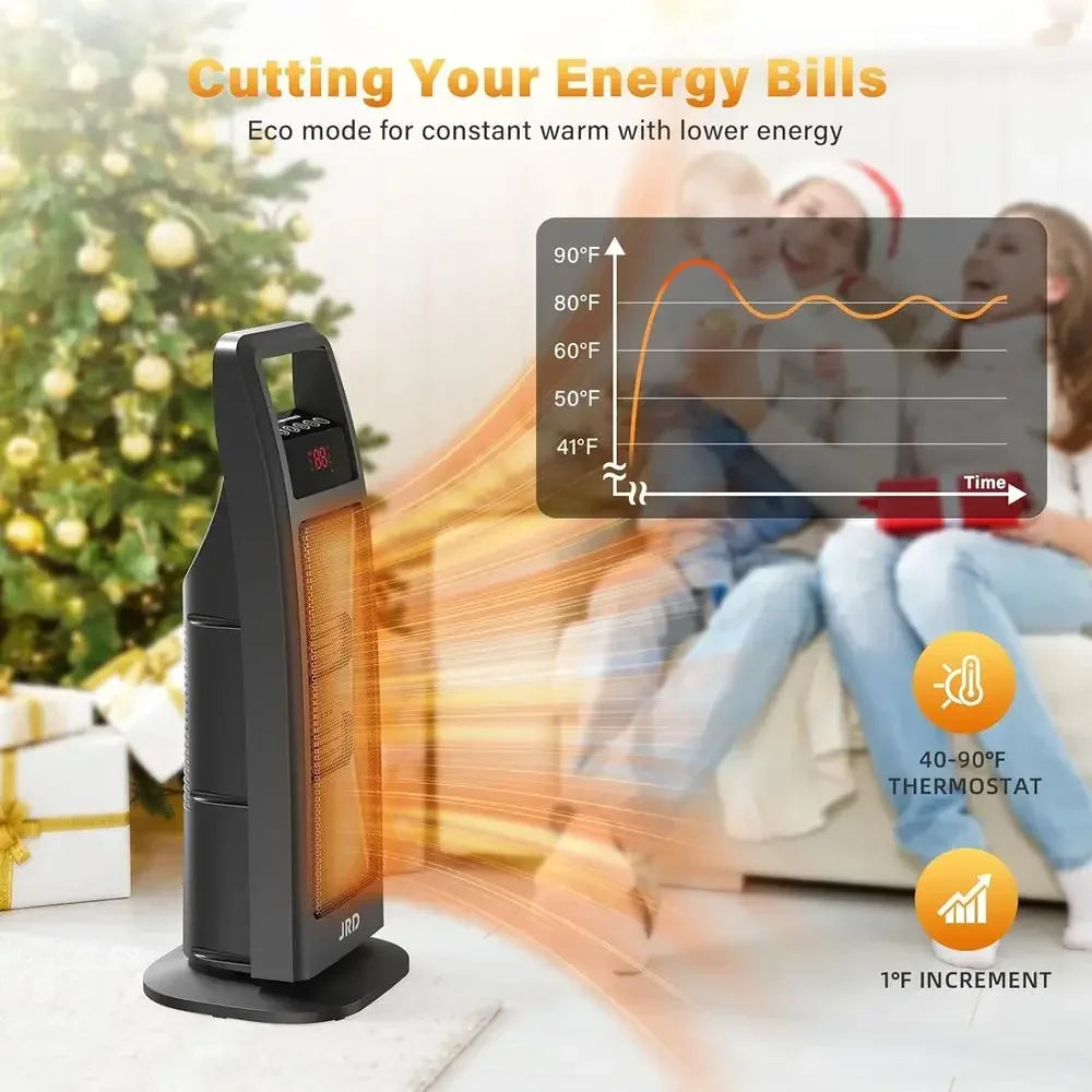 24 Portable 1500W Electric Heater with Remote, Thermostat, Oscillation, Timer for Large Spaces