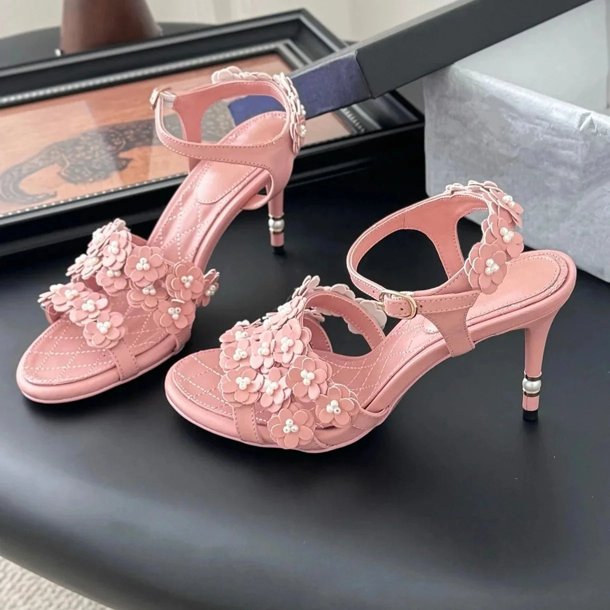 2025 Newest Summer Handmade Genuine Leather Open-Toe Super High Heel Buckle-Strap Woman Sandals Stiletto Ladies Wedding Pumps