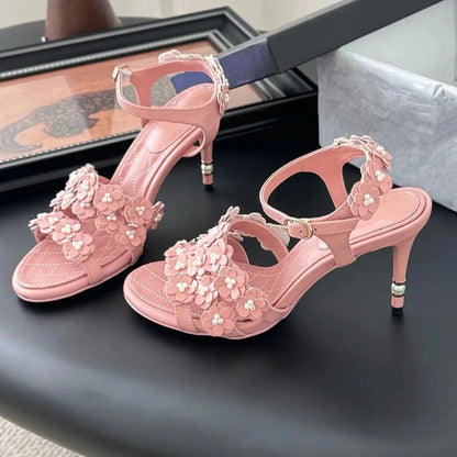 2025 Newest Summer Handmade Genuine Leather Open-Toe Super High Heel Buckle-Strap Woman Sandals Stiletto Ladies Wedding Pumps
