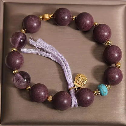 Purely handmade - National Style Hexiang Beads Amethyst Beaded Bracelet Women's Light Luxury