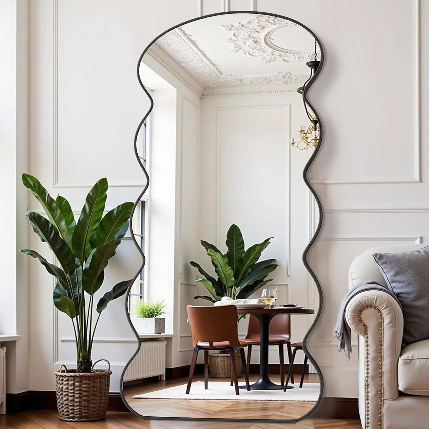 71"x28" Wavy Full Length Mirror with Stand for Bedroom, Living Room, Black - Tiltable & Wall Mountable