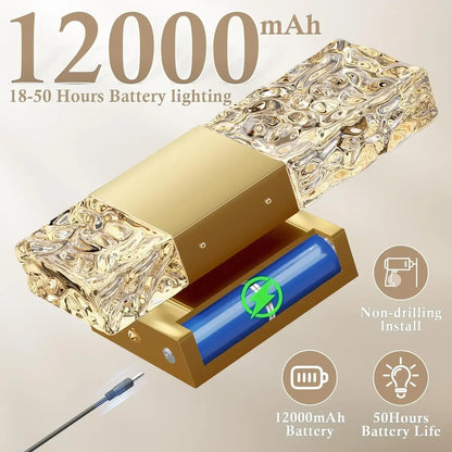 Battery Operated Wall Sconce Rechargeable Battery Powered 12000mAh Wall Light Indoor Not Hardwired Wall Lamp Fixtures for Bedroo