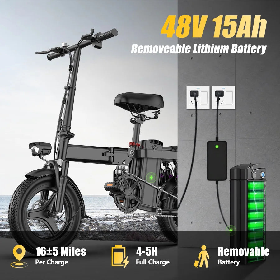 Toofly 500W Adult Electric Bike, 20 MPH, 48V 15Ah Removable Battery, 14 Inch Folding Electric Bike, Multi-Shock Absorption