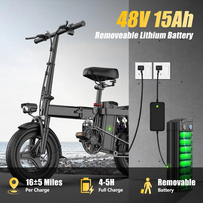 Toofly 500W Adult Electric Bike, 20 MPH, 48V 15Ah Removable Battery, 14 Inch Folding Electric Bike, Multi-Shock Absorption