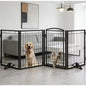 Full Metal Freestanding Dog Gate with Cat Door for OutdoorandIndoor32" Tall Foldable Dog Fence 80" Extra Wide Freestanding Pet