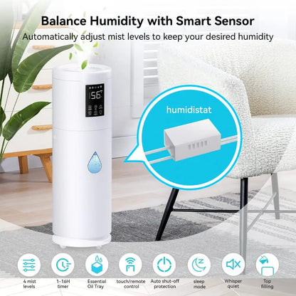 Large Room Humidifier 2000 sq.ft, 17L Capacity with Extension Tube, 4 Speed Mist & 360° Nozzle for Home Office Greenhouse