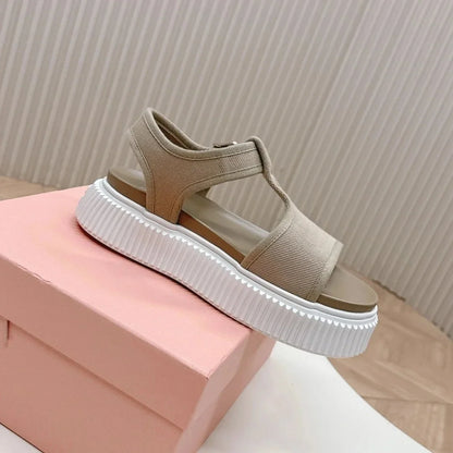 2026 Designer Women'S New Summer Sandals Classic Wedge Thick Sole Hook Loop Strap Open Toe Hollow Sandals For