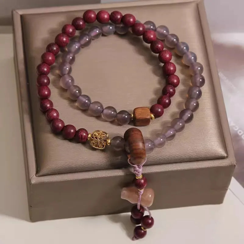 Purely handmade - natural gray agate purple hemu multi-layer bracelet women's light luxury