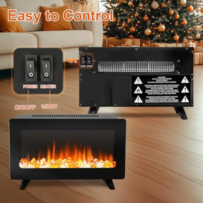 16 Small Electric Fireplace Heater - Desk Space Heater with Realistic LED 3D Flames Freestanding Fire Place Electric Heater for
