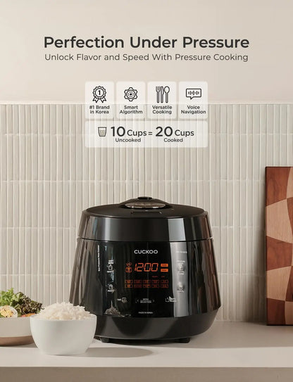 10-Cup High Pressure Rice Cooker with Nonstick Pot, 13 Menu Options, Auto Clean & Fuzzy Logic Tech