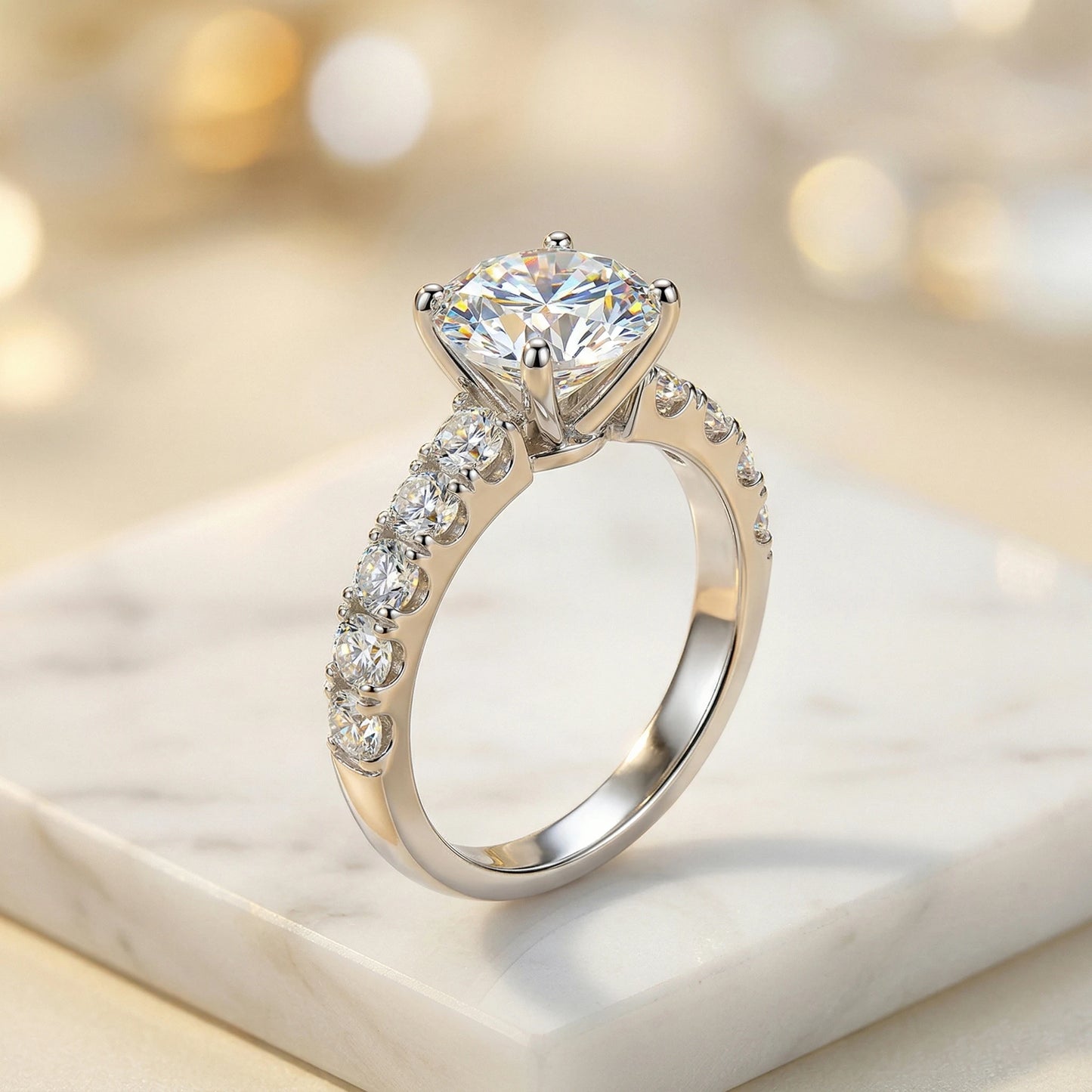 3.5 Carat D Color VVS1 Round Moissanite Ring, 4 Prong Setting, 925 Sterling Silver, 18K Gold Plated, Wedding Ring Jewelry Gift