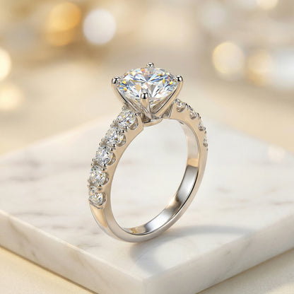 3.5 Carat D Color VVS1 Round Moissanite Ring, 4 Prong Setting, 925 Sterling Silver, 18K Gold Plated, Wedding Ring Jewelry Gift