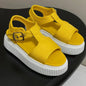 Newest Summer Canvas Shoes Fabric Open-Toe Thick Sole Buckle-Strap Woman Sandals Platform Mary Janes Gladiator Sandals