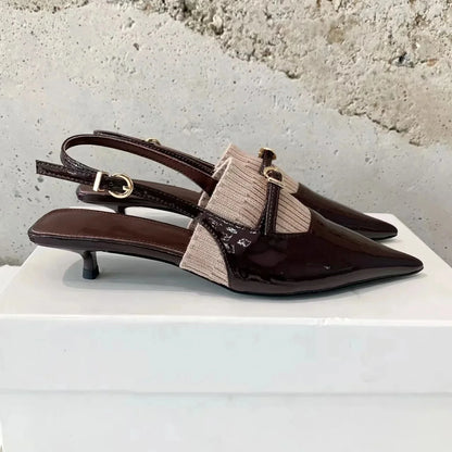 2026 New Spring Concise Genuine Leather Pointed-Toe Kitten Heel Slingback Woman Sandals Mary Janes Gladiator Sandals Botas Mujer
