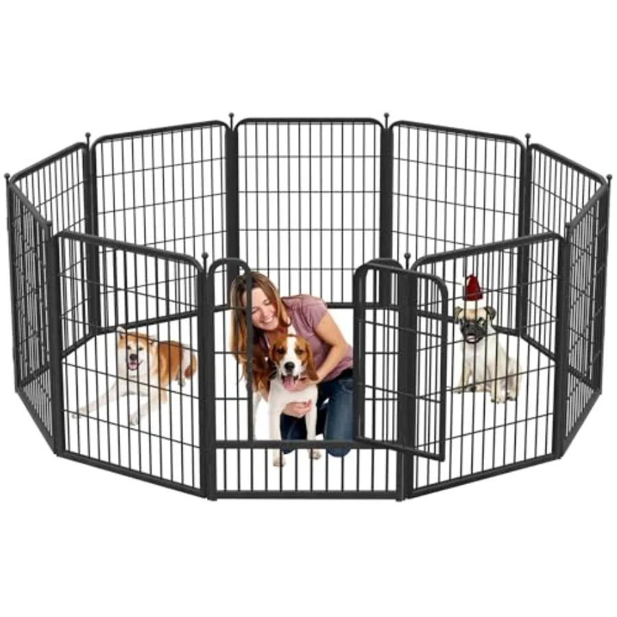 Outdoor 10 Panels Heavy Duty 32 H x 28 W Anti-Rust Dog Fence Foldable Metal Play Pen with 1 Gate for Medium/Large Pets in Gray
