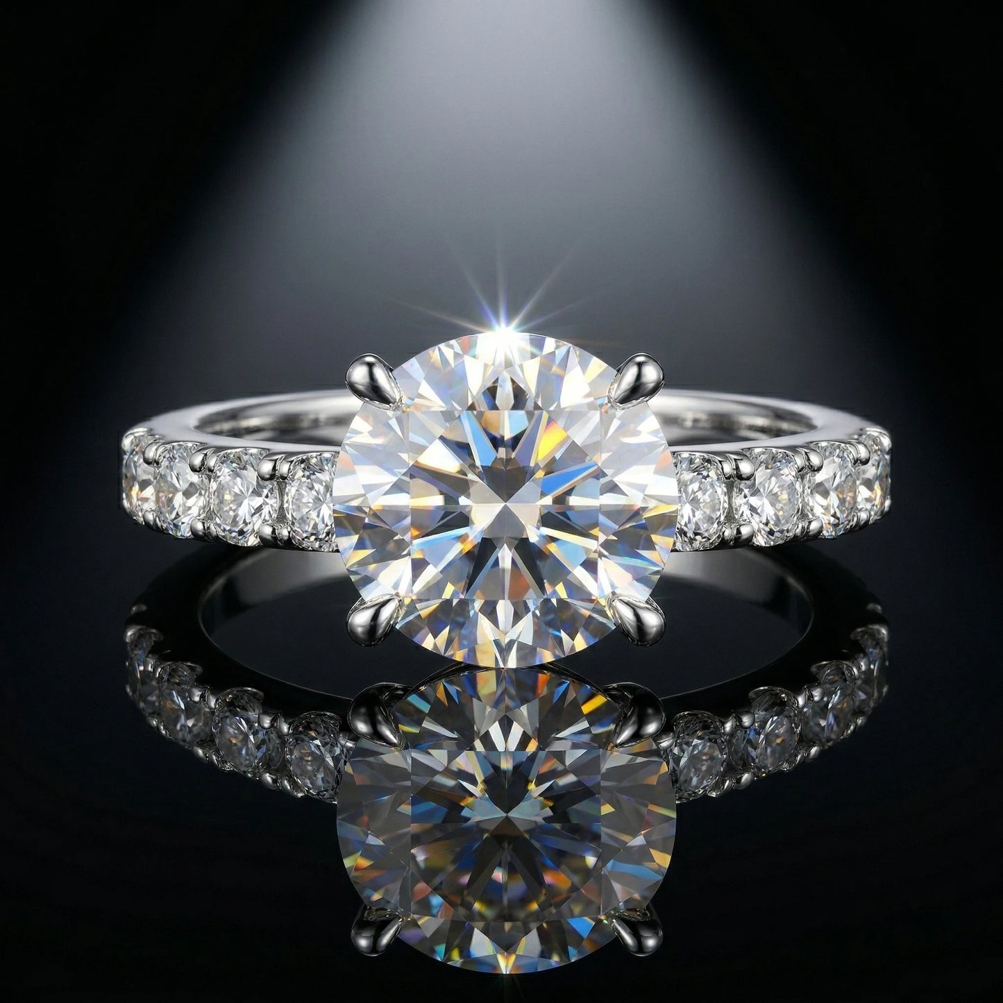 3.5 Carat D Color VVS1 Round Moissanite Ring, 4 Prong Setting, 925 Sterling Silver, 18K Gold Plated, Wedding Ring Jewelry Gift