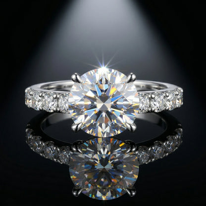 3.5 Carat D Color VVS1 Round Moissanite Ring, 4 Prong Setting, 925 Sterling Silver, 18K Gold Plated, Wedding Ring Jewelry Gift